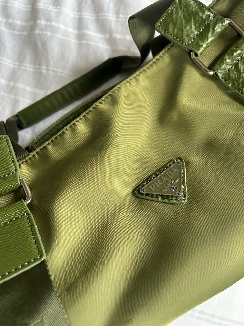Prada Tessuto nylon shoulder tote bag in Olive Green color. ONLY USED ONCE. - Picture 2 of 14
